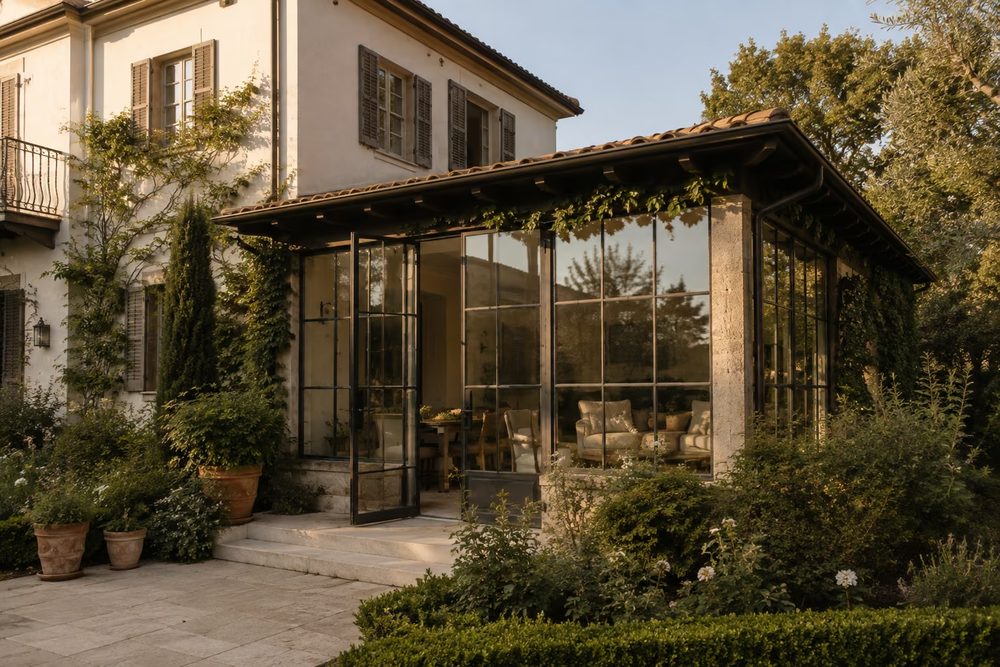 Glazed sunroom addition on a Beverly Hills home